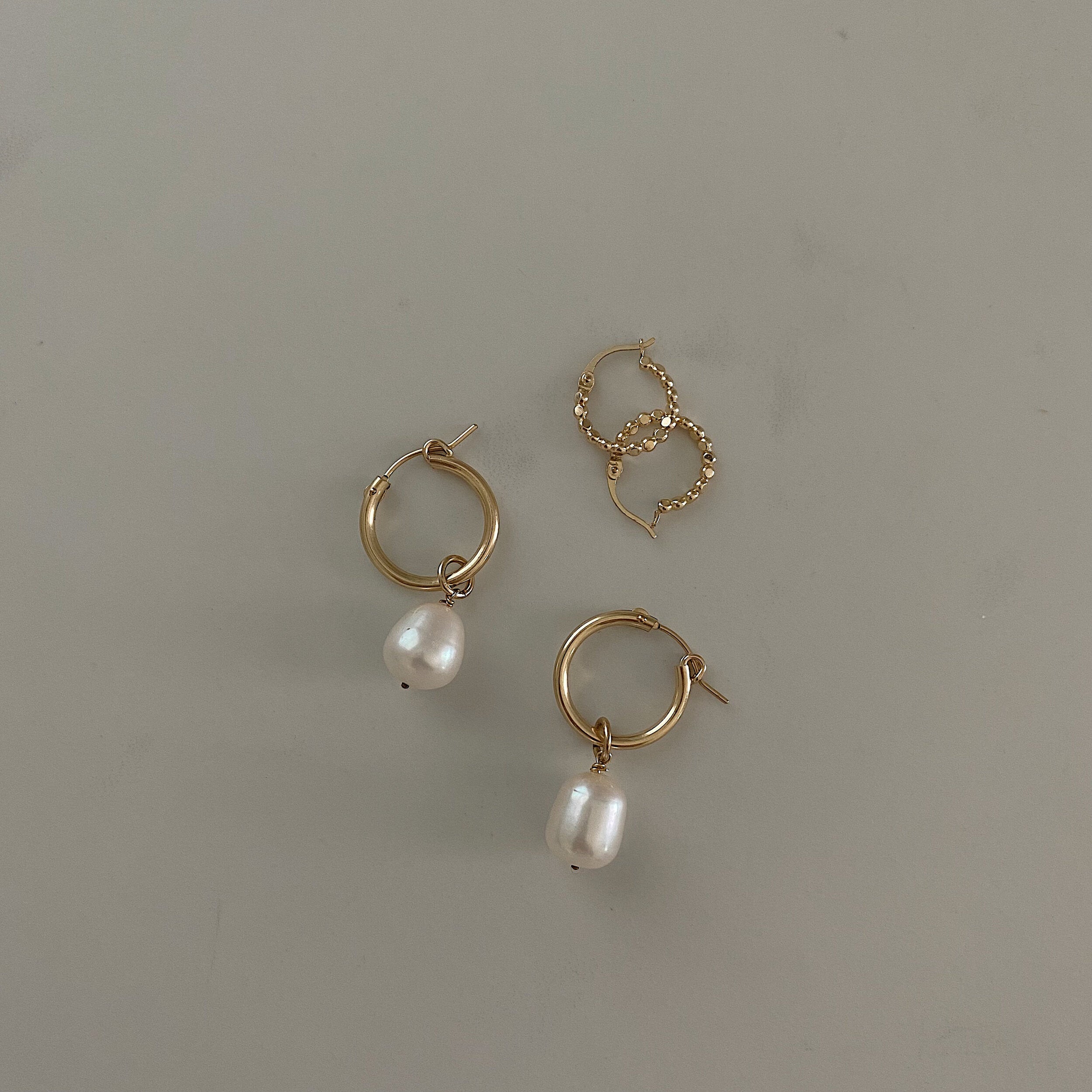 Textured Gold Hoop Earrings | Sculptural Pearl Drop Look